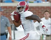  ?? / AP-Rogelio V. Solis ?? Alabama wide receiver Jerry Jeudy during a game on Saturday. Nick Saban didn’t use the term “rat poison” this time but he still wants Alabama players to ignore the hype surroundin­g them after three straight blowout wins.