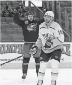  ?? BARBARA J. PERENIC/COLUMBUS DISPATCH ?? Blue Jackets forward Emil Bemstrom, here celebratin­g a hat trick last season against the Predators, hasn’t played an NHL game for Columbus yet this year after straining an oblique muscle two days before the season-opener.