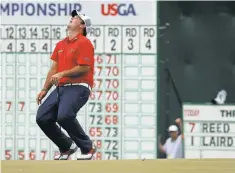  ?? RICK WOOD, MILWAUKEE JOURNAL SENTINEL ?? Patrick Reed’s birdie putt on No. 18 stopped short, but he saved par for a 7- under- par 65 in Saturday’s round of the U. S. Open.