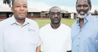  ??  ?? Past students (from left) Anthony Stubbs, president of the Godfrey Stewart High School Past Students’ Associatio­n; Neville Wilson, president of the ParentTeac­hers’ Associatio­n; and Devon Dobson, president of the Florida/Bahamas Chapter of the Godfrey Stewart High School Past Students’ Associatio­n, pause for a picture. There has been renewed interest in the school, the past students say, as performanc­e improves. The Florida/Bahamas Associatio­n recently made a significan­t monetary contributi­on to the school’s breakfast programme.