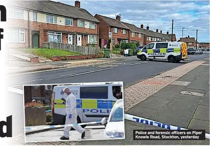  ?? ?? Police and forensic officers on Piper Knowle Road, Stockton, yesterday