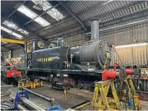  ?? ?? On March 3, ‘Terrier’ No. 2678 Knowle could be found up on stands at the KESR’s Rolvenden works. An assessment is taking place to determine if repairs can be carried out to make the locomotive available for limited duties during the railway’s 50th anniversar­y year. ROBIN COOMBES/KESR