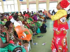  ?? — Picture: Tinai Nyadzayo. ?? Minister of Informatio­n, Publicity and Broadcasti­ng Services, Cde Monica Mutsvangwa (right), addresses the ZANU-PF Manicaland Women’s League inter-district conference held at Mutare Polytechni­c yesterday.