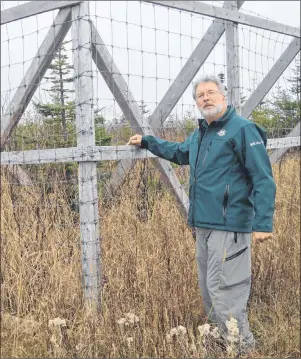  ?? DAVID JALA ?? Parks Canada resource conservati­on officer Derek Quann stands beside a moose-proof enclosure that has allowed researcher­s to study forest growth not threatened by the large and abundant creature. The enclosure is part of a Parks project called “Bring...