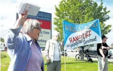  ?? LAURA BARTON/WELLAND TRIBUNE ?? Sue Hotte, member of the Niagara Health Coalition and chair of the Save Our Welland Hospital committee, talks at a press conference Friday in Welland about the 13,000 petition signatures the group has received from citizens who want to see Welland...