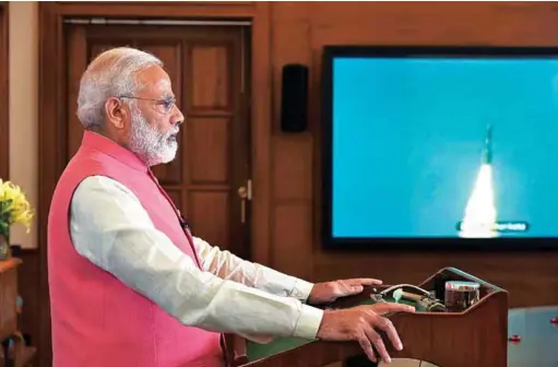  ??  ?? Prime Minister Narendra Modi at the video conference with Heads of Government from South Asian nations to mark the launch of the South Asia Satellite in New Delhi on May 5, 2017