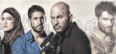  ?? (Ohad Romano) ?? IDAN AMEDI (second left) and Lior Raz (second right) star in the internatio­nal hit ‘Fauda,’ which dominated the competitio­n at the Israeli Academy for Film and Television Awards on Friday.