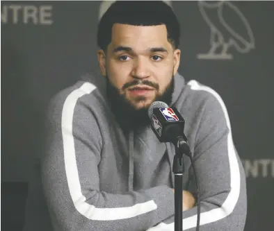  ?? JACK BOLAND / POSTMEDIA NEWS ?? Toronto Raptors guard Fred VanVleet didn't dabble in hyperbole as he gave his thoughts on the team and season Friday.