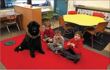  ?? HARRISON OTTO — FOR DIGITAL FIRST MEDIA ?? Support students took turns talking with Ellie and petting her.