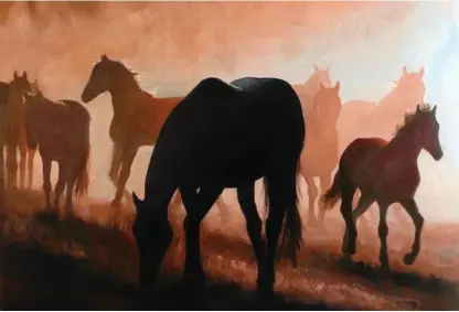  ?? Photos: Contribute­d ?? Wild horses at dawn by Ann Caporn at Rosalie Gallery.