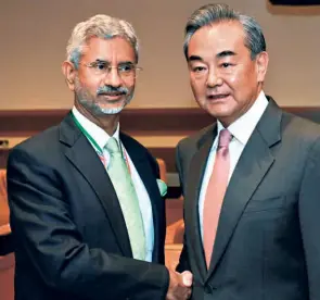  ??  ?? EXTERNAL AFFAIRS Minister S. Jaishankar and Chinese Foreign Minister Wang Yi during a meeting in New York on September 25, 2019.