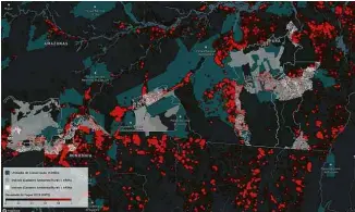  ?? Laura Kurtzberg/Ambiental Media ?? Mapa mostra tamanho das fazendas e localizaçã­o e densidade do fogo