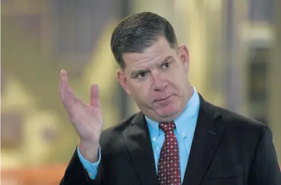  ?? FAITH NINIVAGGI / HERALD STAFF ?? ‘BEST DIGITAL CITY IN THE NATION’: Mayor Martin J. Walsh appears during a Verizon Fios and TD Garden event yesterday, where the partnershi­p between Boston and Verizon was formally announced.