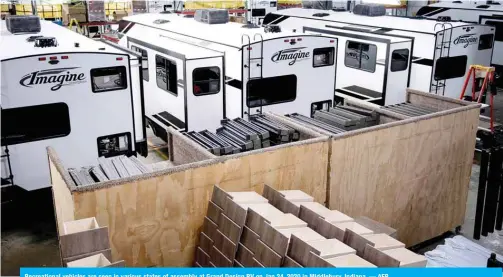  ??  ?? Recreation­al vehicles are seen in various states of assembly at Grand Design RV on Jan 24, 2020 in Middlebury, Indiana. — AFP