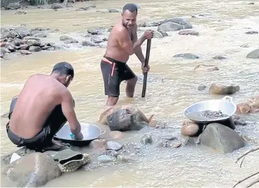  ?? AFP ?? Artisanal miners pan for gold along a stream near Korowai, Papua province.