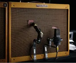  ??  ?? 1 Gem tends to use only one amp throughout the set, with a spare Mojotone amp on hand. His Fender ’57 Custom Twin-Amp model 5E8A reissue is mic’ed up with a Shure SM57 and an AKG 414 Gem’s Fender ’57 Custom Twin-Amp is loaded with 2x12-inch alnico speakers with a duet of 6L6 power valves giving 40 watts of classic Fender tone Dave White: “Gem plugs into the first bright channel input. I put 2 12AY7 and 2 12AX7 pre-amp valves in the Twin-Amp, to get a more softer, bluesy sound”