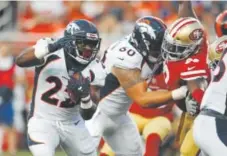  ?? D. Ross Cameron, The Associated Press ?? C.J. Anderson helped the Broncos run for 146 yards on 34 carries Saturday in their 33-14 win over the 49ers in Santa Clara, Calif. The Broncos are 2-0 in the preseason.