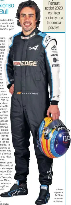  ??  ?? Alonso regresa a la F1 de la mano de Alpine.
