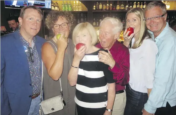  ?? NICK LEES ?? Hamming it up Saturday after attending the Fringe Festival opening of The Apple Tree, The Diary of Adam and Eve, are ATB Financial president and CEO Dave Mowat, left, his wife Sandy Mowat, Marilyn Westbury, Bob Westbury and retired TransAlta CEO Steve...