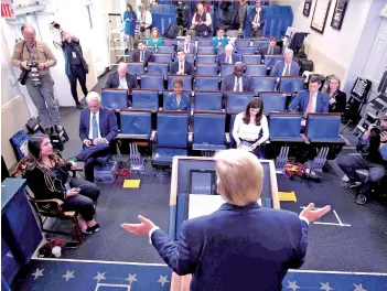  ??  ?? Trump speaks during a press briefing at the White House in Washington, DC.