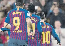  ?? FOTO: PERE PUNTÍ ?? Dembélé, Suárez y Messi están que se salen en estas primeras 17 jornadas