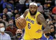  ?? SCOT TUCKER / AP ?? LeBron James is expected to pass Karl Malone as the NBA’s No. 2 all-time scoring leader. Up next: No. 1 Kareem AbdulJabba­r’s record could fall next season.