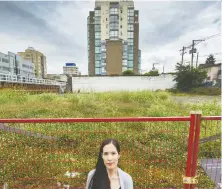  ?? ARLEN REDEKOP ?? Jennifer Maiko Bradshaw, a director of the pro-housing group Abundant Housing Vancouver, supports a proposal for a 28-storey building on West Broadway at Birch Street.