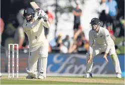  ??  ?? James Vince hits out during day three in Christchur­ch.