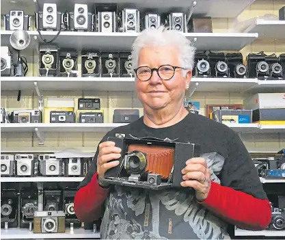  ??  ?? Crime author Val McDermid during a visit to the Jim Matthew camera collection.