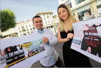  ?? (Photo Frank Muller) ?? Gabriel Cola et Anais Siblas, président et trésorière de l’associatio­n Var éducation loisirs qui organise le bal de promo, attendent plusieurs centaines de lycéens ce mercredi à la salle Bleu Azur de la Crau.