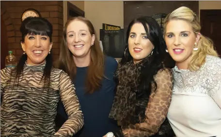  ??  ?? Enjoying their night out at the Glenmore camogie reunion in the Glen Bar, Glenmore were Bridget Mullally from Glenmore; Ann Marie Kehoe, Glenmore; Mairead McDonald, Slieverue and Laura Mooney, Slieverue.