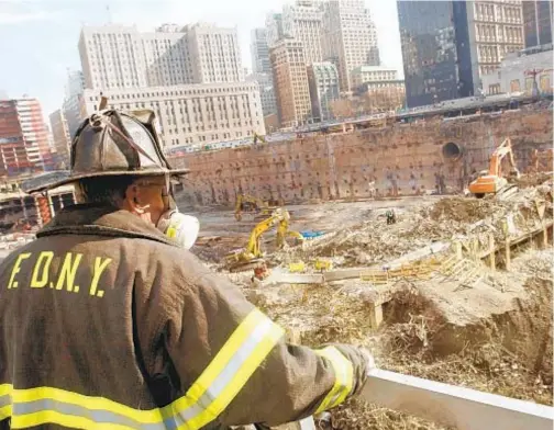  ??  ?? World Trade Center Health Program report says that the illnesses suffered by Fire Department members who worked at Ground Zero (both photos) include deadly lung ailments and lethal cancers.