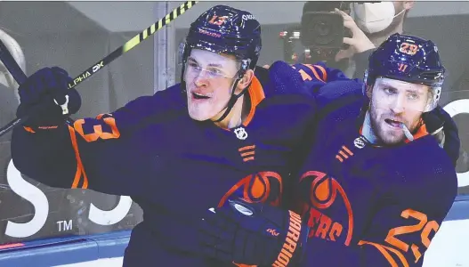  ?? ED KAISER FILES ?? Winger Jesse Puljujarvi, left, has 10 goals this season, placing him fourth among Oilers forwards for goals and seventh in overall scoring with 16 points in 42 games this year.