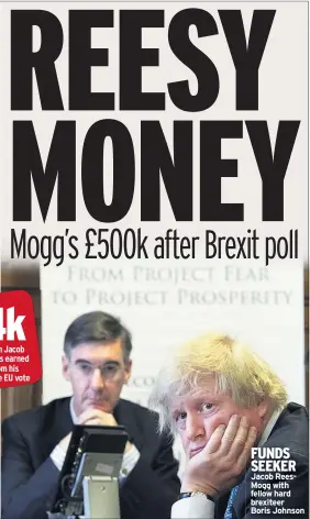  ??  ?? FUNDS SEEKER Jacob ReesMogg with fellow hard brexiteer Boris Johnson