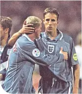  ??  ?? Gareth Southgate with Paul Gascoigne following England’s penalty shoot-out eliminatio­n at Euro 96