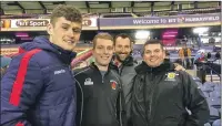  ??  ?? Magnus after his successful debut for Scotland at BT Murayfield with Oban Lorne RFC members Allan Wright, Cameron Smith and Murray Hamilton.