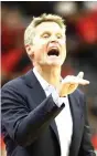  ?? AFP PHOTO ?? Head coach Steve Kerr of the Golden State Warriors reacts in the first half of Game Seven of the Western Conference Finals of the 2018 NBA Playoffs against the Houston Rockets at Toyota Center on Tuesday in Houston, Texas.