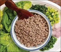  ??  ?? With some adjustment­s to the Lao salad known as larb, you can make a keto-friendly recipe such as Keto Pork Larb Lettuce Cups.