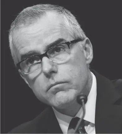  ?? JIM WATSON / AFP / GETTY IMAGES ?? Acting FBI director Andrew McCabe testifies before the Senate Intelligen­ce Committee on Capitol Hill on Thursday.