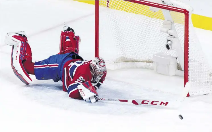  ?? PAUL CHIASSON/THE CANADIAN PRESS ?? The Montreal Canadiens have been rejuvenate­d since the return of goaltender Carey Price, winning five games to climb back into the playoff picture.