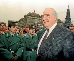  ??  ?? Chancellor Helmut Kohl during a visit to the east German city of Dresden in December 1989.