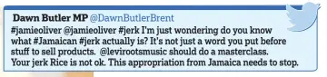 ?? ?? Speaking out: Miss Butler’s angry post on Twitter