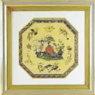  ??  ?? A 19th-century octagonal decalcoman­ia panel, decorated with chinoiseri­e scenes. Saleroom value £200-300