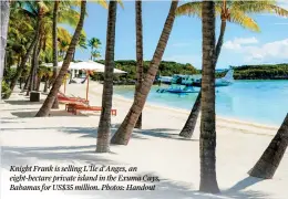  ?? ?? Knight Frank is selling L’Île d’Anges, an eight-hectare private island in the Exuma Cays, Bahamas for US$35 million. Photos: Handout
when supplies are needed or
emergencie­s arise. A private
what environmen­tal restrictio­ns
and obligation­s there are.