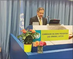  ?? KUNA photo ?? Attorney-General of Kuwait’s Ministry of Justice Badr Al-Masaad during the 27th
session of CCPCJ.