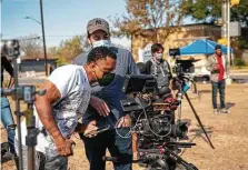  ?? Ruben Garcia ?? Filmmakers Ya’ke Smith, left, and Sam Lerma work on “Dream,” which weaves in the pandemic and protests against racial injustice.