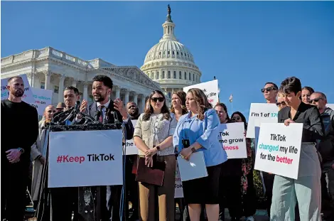  ?? ?? US Congressma­n Maxwell Frost speaks during a press conference to voice opposition to the “Protecting Americans from Foreign Adversary Controlled Applicatio­ns Act,” in Washington on Tuesday.
— Reuters