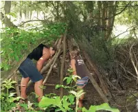  ??  ?? Top: Building tree-huts and bivouacs which can stay there for the kids to revisit for years.