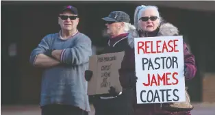  ?? JASON FRANSON/THE CANADIAN PRESS ?? Hundreds of supporters rallied around Coates after his arrest. His lawyer argued that even if convicted, none of the offences under the Public Health Act carry a prison sentence.