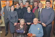  ?? Photograph: Iain Ferguson ?? Alan Lamb and his wife Helen with guests at his farewell afternoon tea in Ben Nevis Distillery.